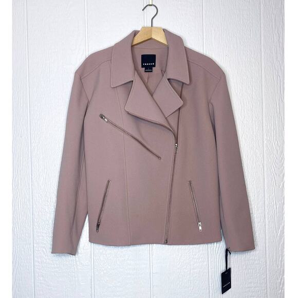 TROUVE Oversized Dusty Mauve Moto Biker Jacket US L NWT - Picture 1 of 7